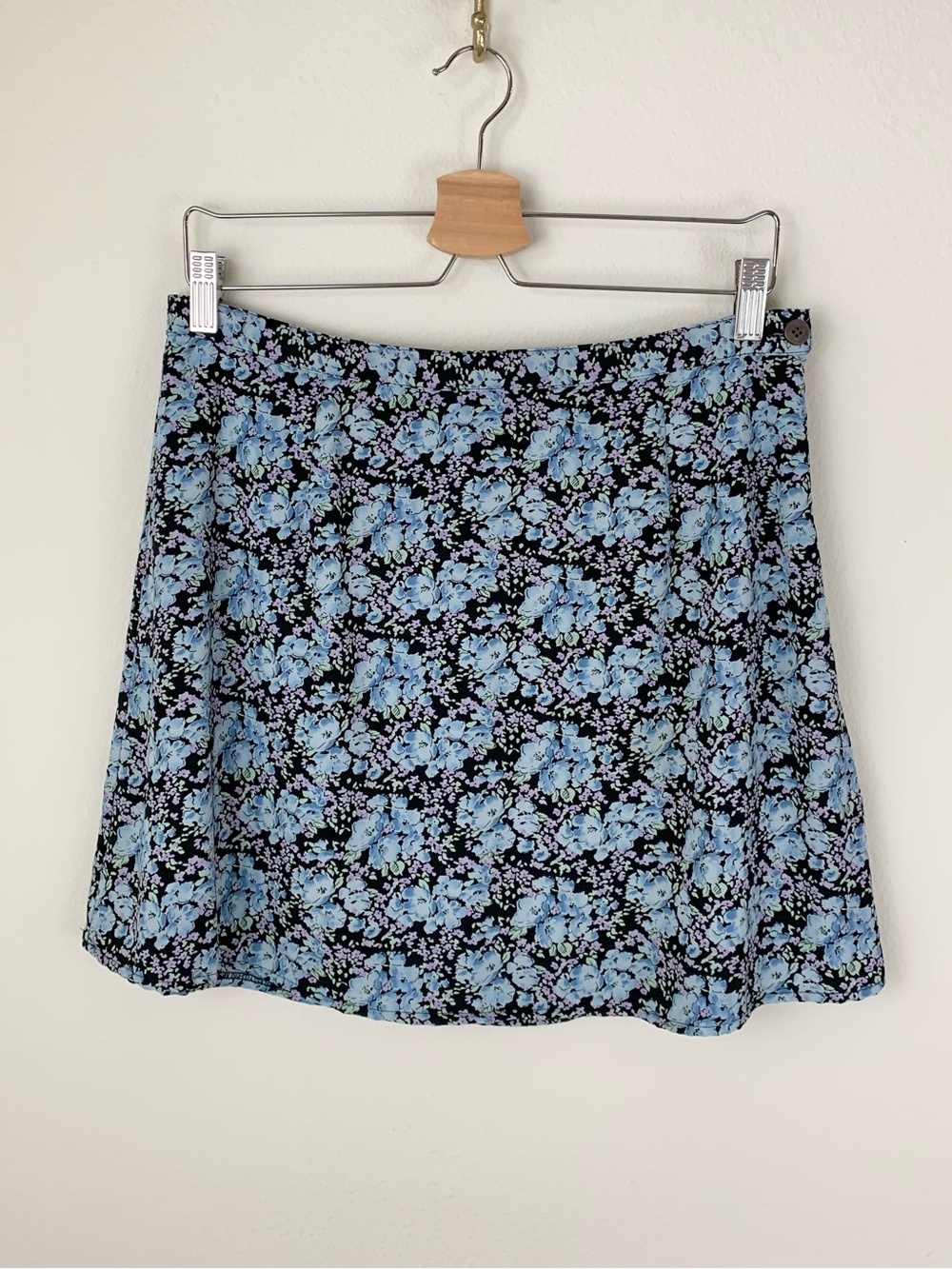 Vintage Crazy Horse Liz Claiborne Blue Floral A-Line Skater Mini Skirt